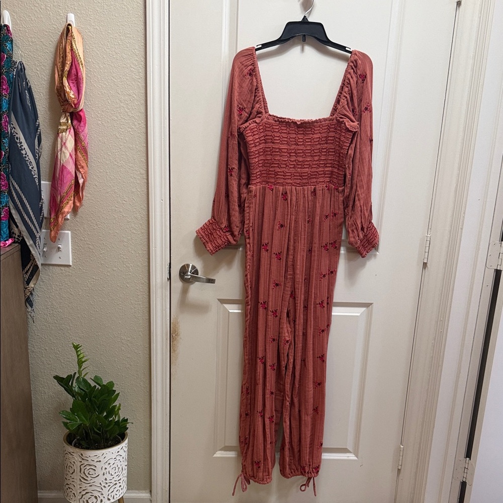 Free People Peach Textured Knit Jumpsuit